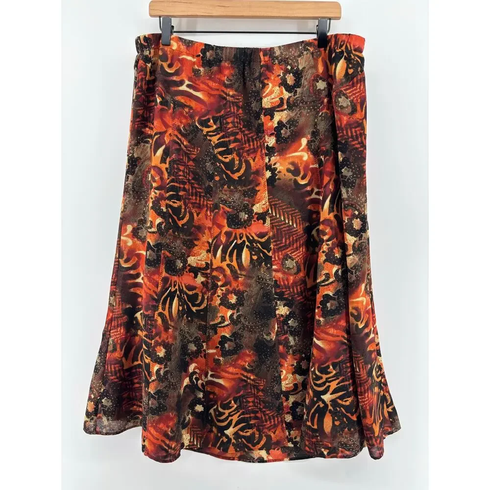 Vtg 90s Patchwork Animal Print Midi Skirt XL Pull On Abstract Boho Artsy Earthy